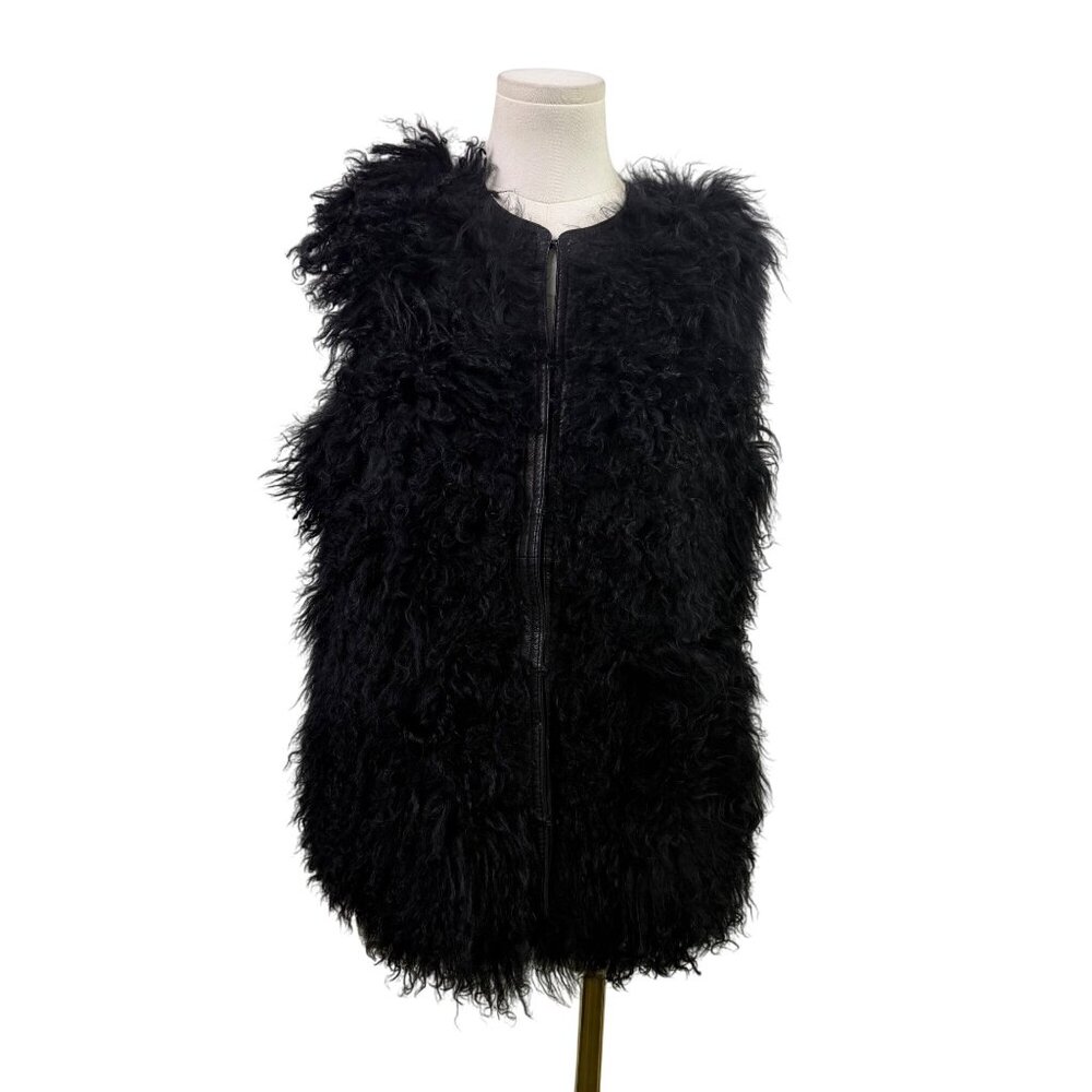 7 For All Mankind Womens Black Lamb Fur Sweater Vest Soft Fuzzy Texture Size S